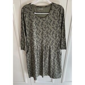 NorthStyle Vine Print Dress Army Green Pleated Pockets Comfy Casual Boho